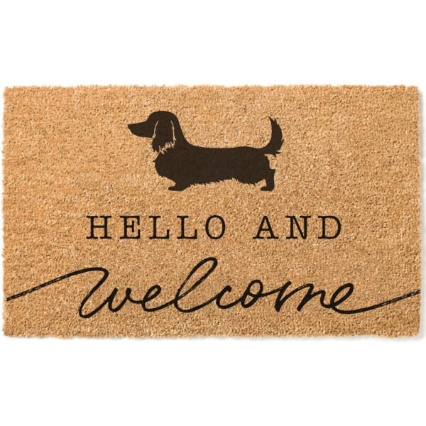 Dachshund Welcome Doormat – Hello and Welcome Natural Coir Front Door Mat
