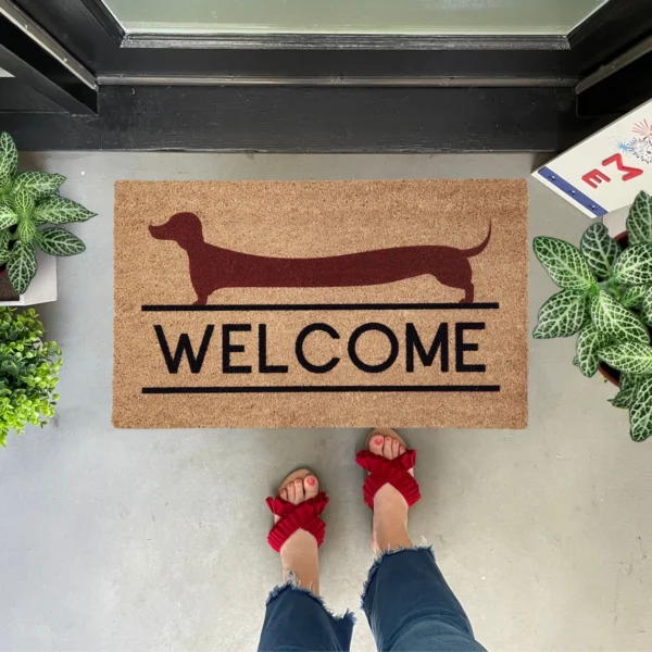 Dachshund Welcome Doormat – Long Dog Design Natural Coir Front Door Mat
