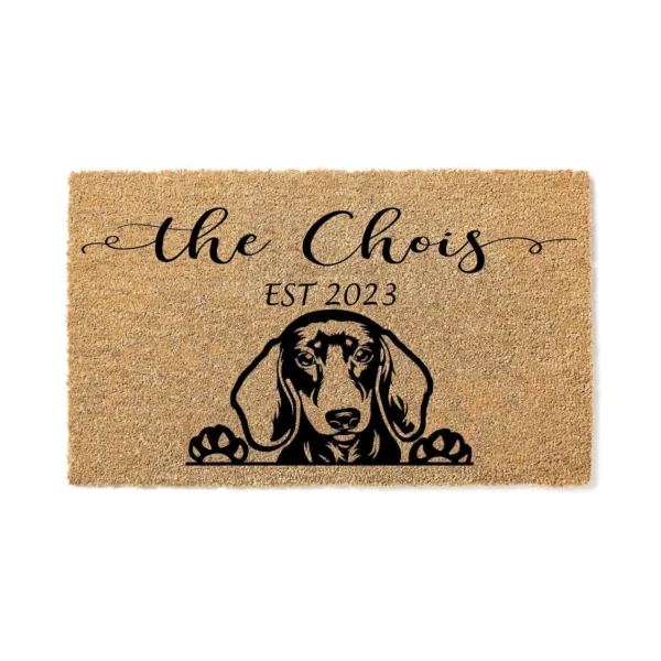 Dachshund Doormat with Family Name – Custom Welcome Mat