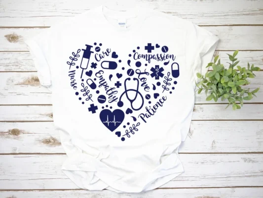 Nurse Heart Graphic T-Shirt – Care, Compassion & Love - S