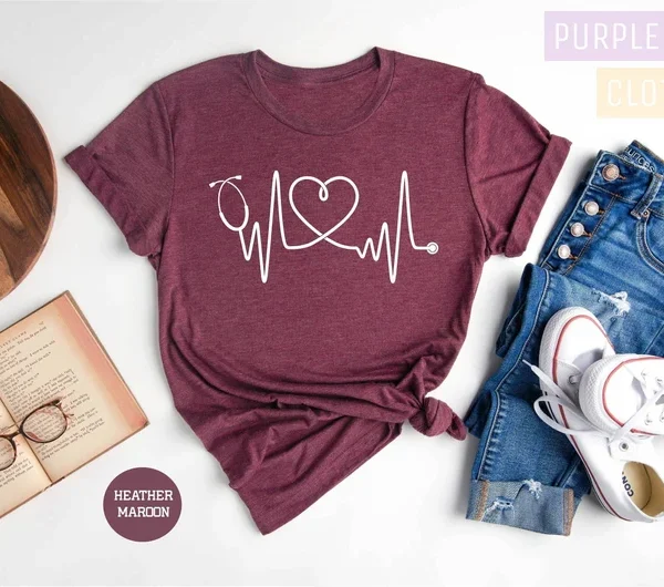 Heartbeat Stethoscope Nurse T-Shirt